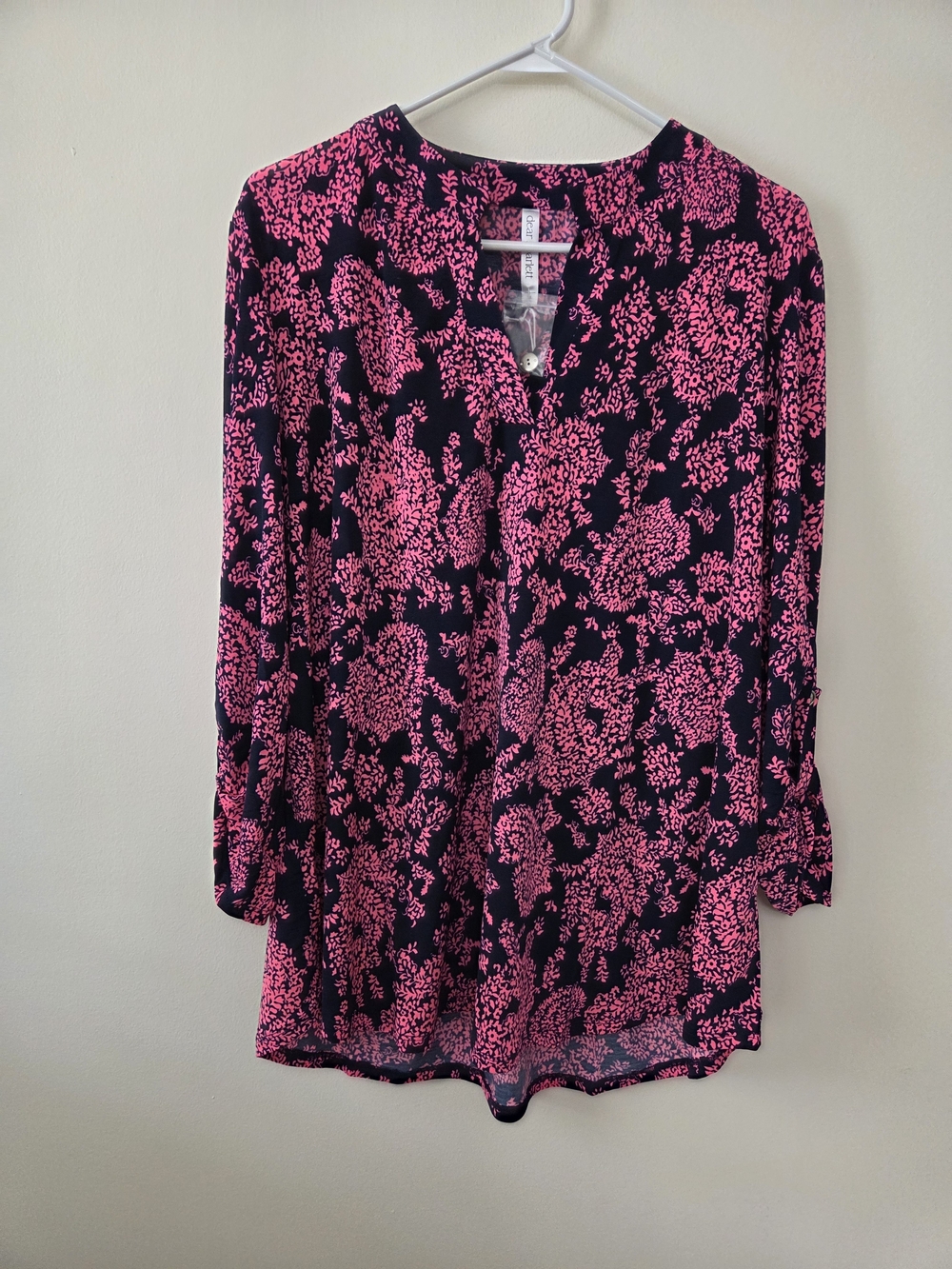 Navy & Pink Floral Print V-Neck Blouse By Dear Scarlett-XL